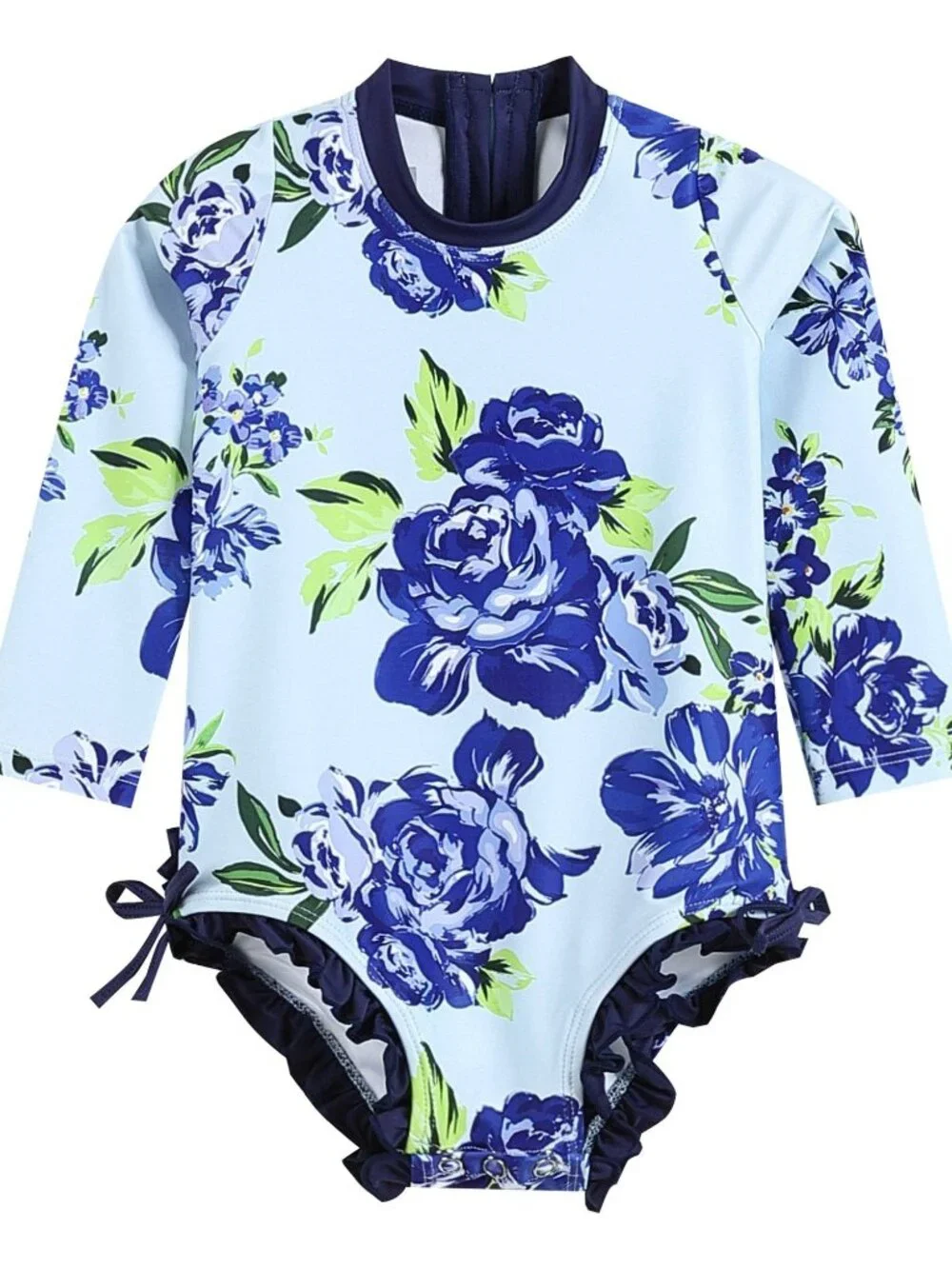 Blue Rose Long Sleeve Ruffle Swimsuit